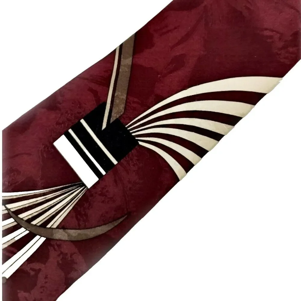 Vtg GIVENCHY MONSIEUR Silk Tie Geometric Circle Stripes Nautical Maroon Red Gold